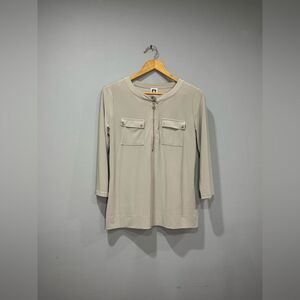 Cream Anne Klein Zipper Blouse Size S EUC
